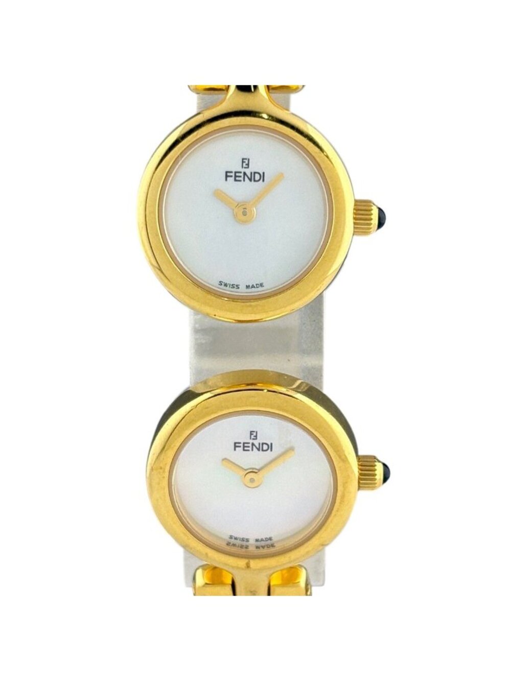 Fendi Double Face Dual Time Bangle Watch SS Quartz White